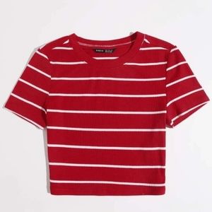 SHEIN Red Striped Cropped Tee
